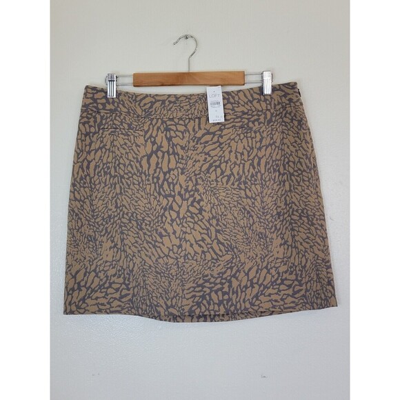 LOFT Mini Skirt Womens Size 12 Animal Print Gold Tan Gray Career NWT - Picture 1 of 9